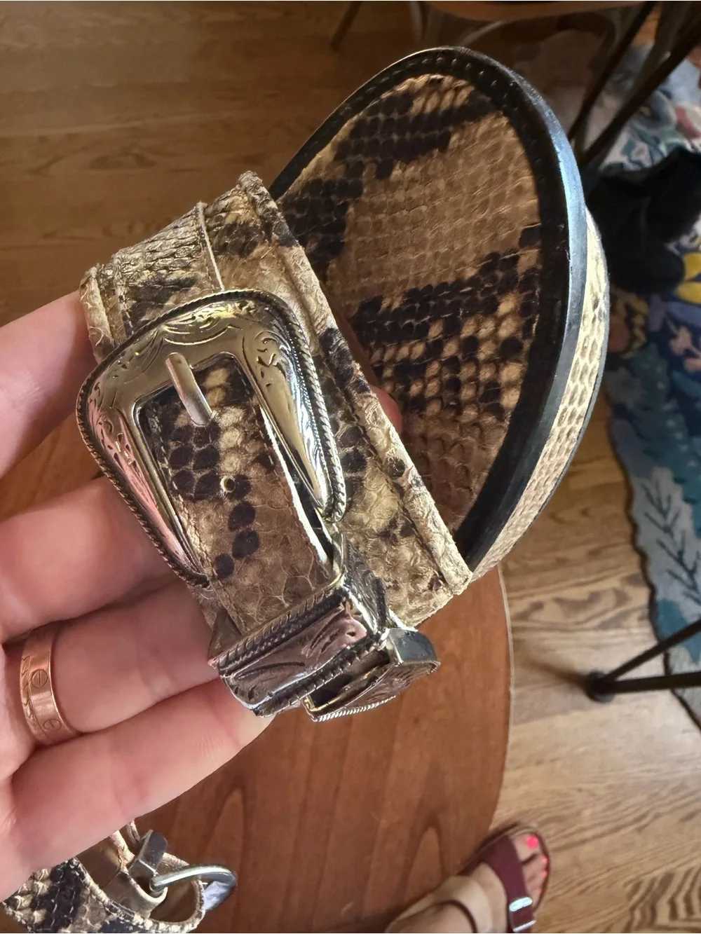 TOGA Pulla Snake-Effect Buckle Sandals in Tan and Black